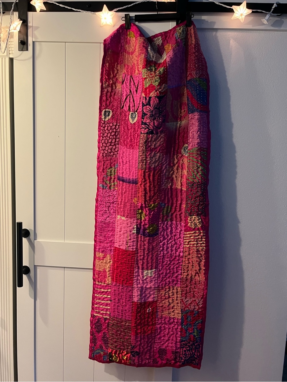 Kantha Silk Table Runner in Pink Patchwork Hues
